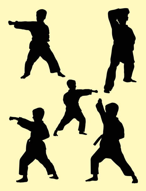 Silhouette der Kinder üben Karate. gute Verwendung für Symbol, Logo, Websymbol, Maskottchen, Schild oder beliebiges Design. - Vektor, Bild