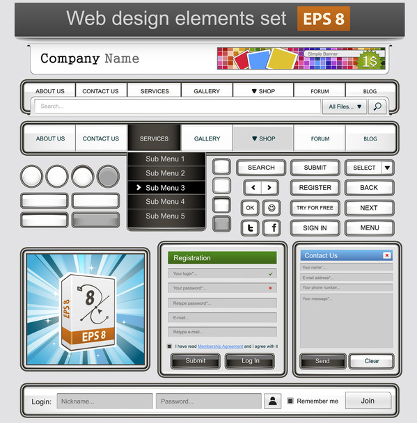 White web design elements set. - Διάνυσμα, εικόνα