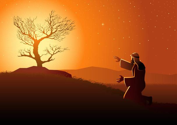 Biblijne wektor ilustracja serii, Mojżesz i Płonący krzak - Wektor, obraz