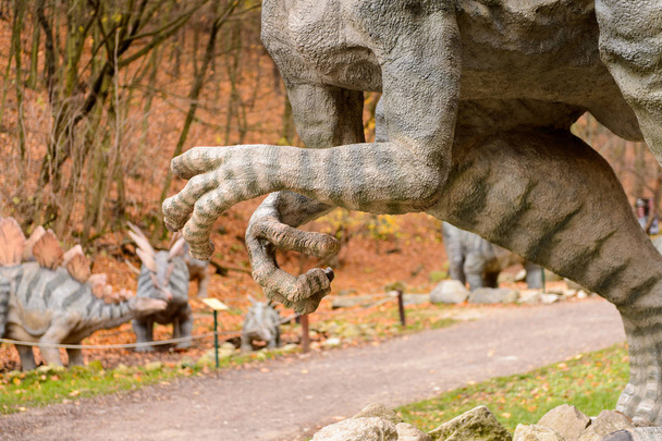 BRATISLAVA, SLOVAKIA - OCT 18, 2015: Gigantosaurus in DinoPark in Bratislava, Slovakia. One f the popular attections in Bratislava, Slovakia. - 写真・画像