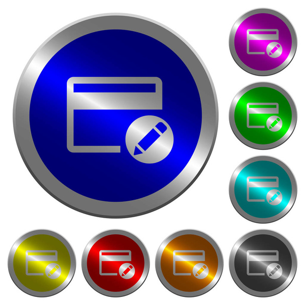 Renommer les icônes de carte de crédit sur des boutons ronds lumineux en acier couleur semblable à une pièce
 - Vecteur, image