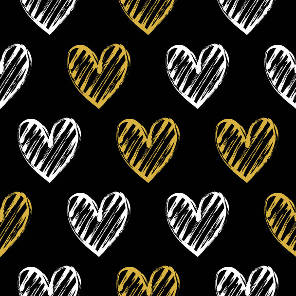 Vector illustration, seamless decorative pattern with hand drawn hearts.  - Vektori, kuva