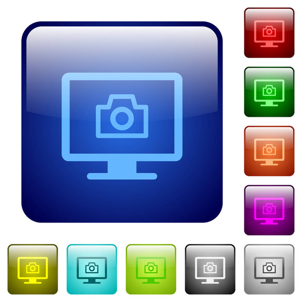 Make screenshot icons in rounded square color glossy button set - Vektor, kép