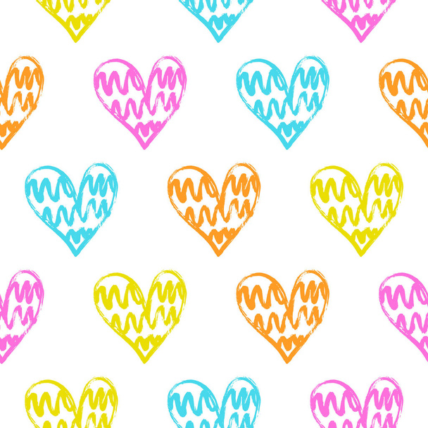 Vector illustration, seamless decorative pattern with hand drawn hearts. - Vector, afbeelding