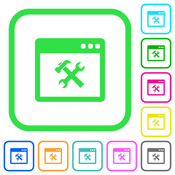 Herramientas de aplicación iconos planos de colores vivos en bordes curvos sobre fondo blanco
 - Vector, imagen