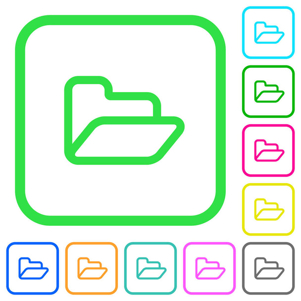 Open folder vivid colored flat icons in curved borders on white background - Vector, Image