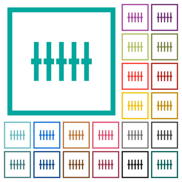 Graphical equalizer flat color icons with quadrant frames on white background - Vector, Image