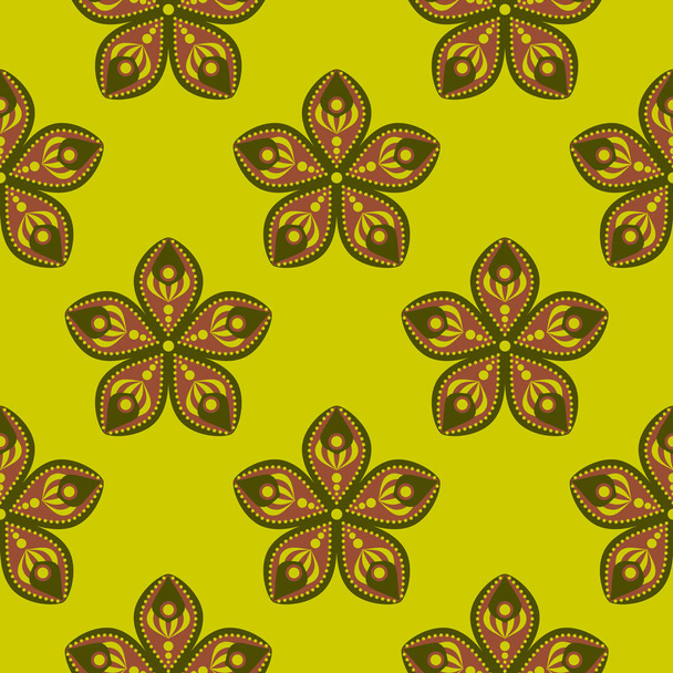 Abstract seamless floral pattern on a yellow-green background - Wektor, obraz
