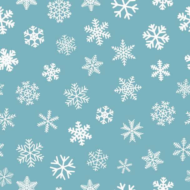 Patrón sin costuras de Navidad de copos de nieve, blanco sobre fondo azul claro
 - Vector, imagen