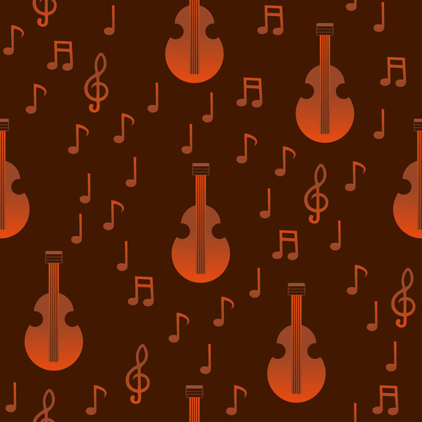 Vector music orange-brown pattern with notes and musical instruments - Vector, Image
