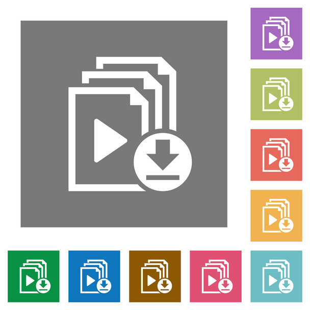 Download afspeellijst platte icons op eenvoudige kleur vierkante achtergronden - Vector, afbeelding