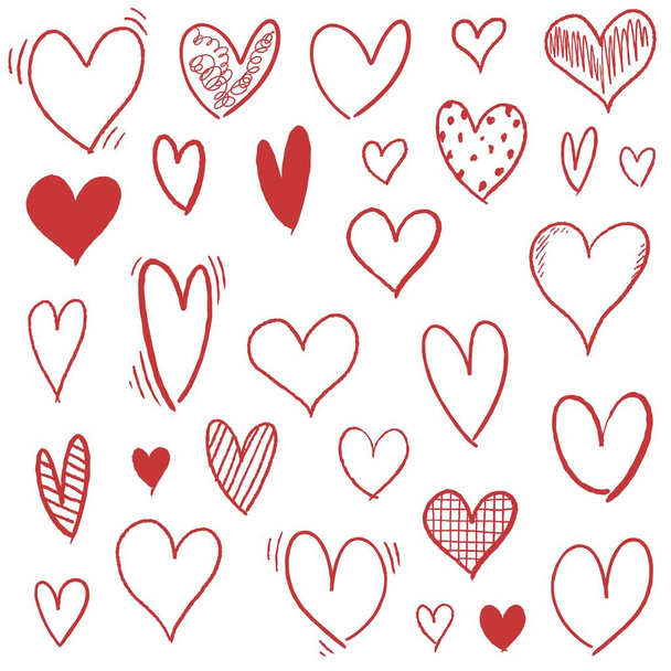 Hand drawn heart set - doodle vector heart shapes. - Vector, imagen