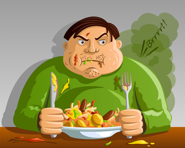 Codicia - Gluttonía - Hombre comiendo en exceso
 - Vector, Imagen