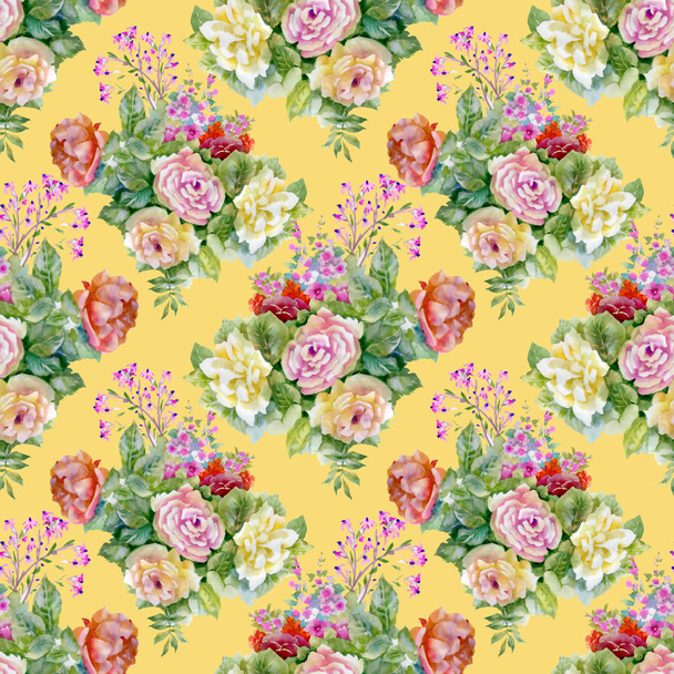 pattern with beautiful roses and wildflowers - Zdjęcie, obraz