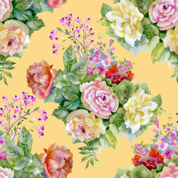 pattern with beautiful roses and wildflowers - Foto, Bild