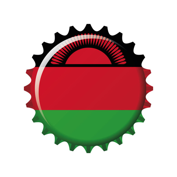 Nationale vlag van Malawi op een fles dop. Vectorillustratie - Vector, afbeelding