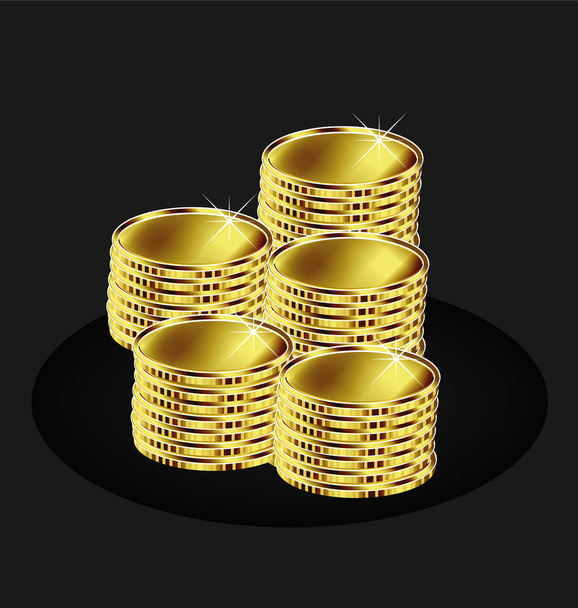Vector of golden coins isolated black background - Vector, Image