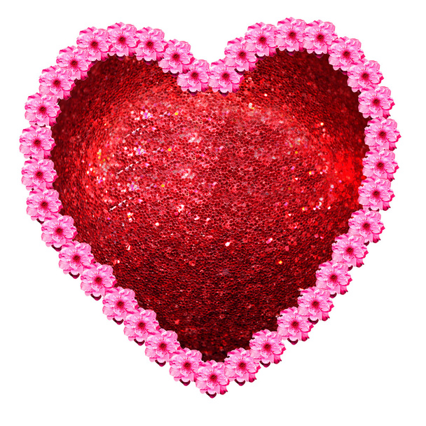 Coração vermelho com flor rosa
 - Foto, Imagem