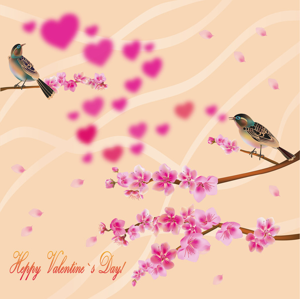 miłość ptaków, sakura, wiosna, Walentynki. - Wektor, obraz