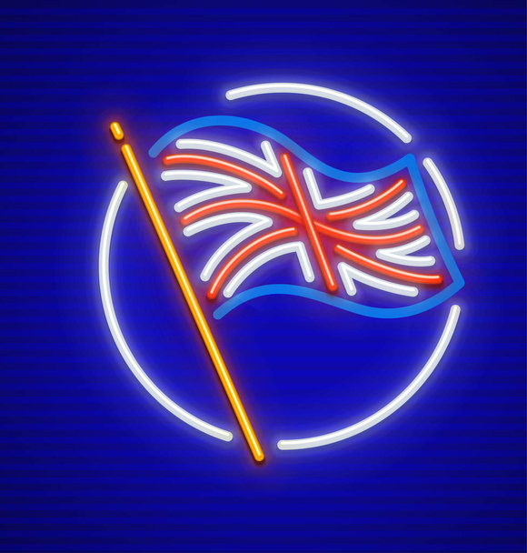 Английский флаг Великобритании в круге неоновых
 - Вектор,изображение