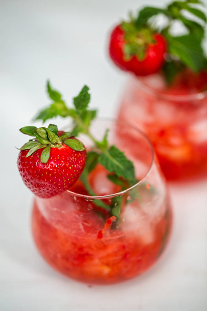 Strawberry Mojito cocktail with organic strawberries from scratch. - Photo, Image