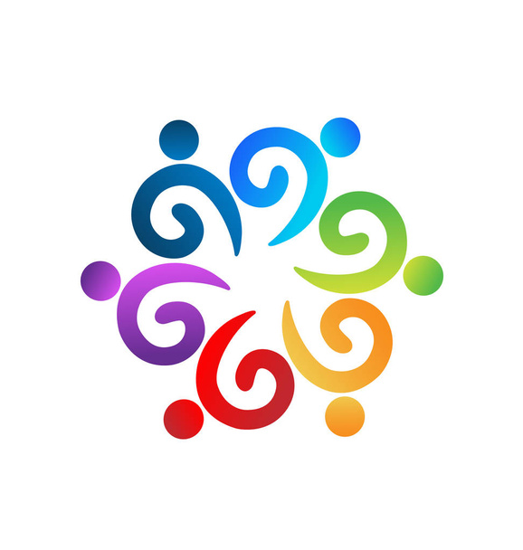 Logo csapatmunka hullám swirly emberek kézen - Vektor, kép