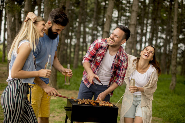Groupe de jeunes profitant d'une fête barbecue dans la nature
 - Photo, image