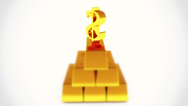 4k Una pila de lingotes de oro y símbolo de dólar giratorio, riqueza del tesoro Comercio de bienes financieros de lujo Ingot, animación 3D de barras de oro apiladas
. - Metraje, vídeo