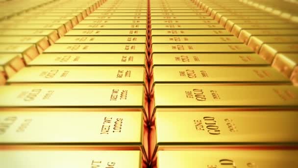4k Gold bullion gold bars treasury wealth Ingot luxury finance goods trading,3D animation of stacked gold bars. - Footage, Video