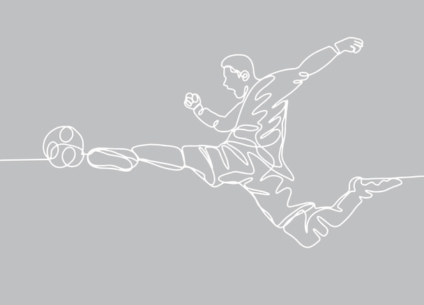 Folyamatos vonalas rajz. Ábrán egy futball játékos kirúgja a labdát. Foci. Vektoros illusztráció - Vektor, kép