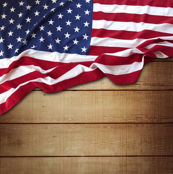 Bandeira americana e tábuas de madeira - Foto, Imagem