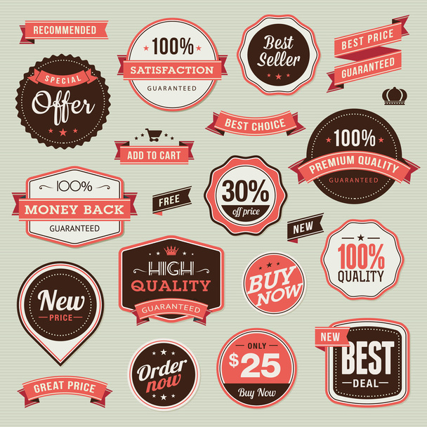 Set of vintage badges and ribbons - Vector, Image