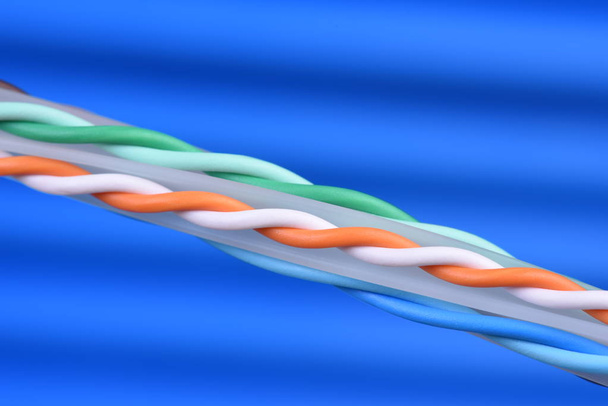 Cables y cables de red de computadoras multicolores con enfoque selectivo
 - Foto, Imagen
