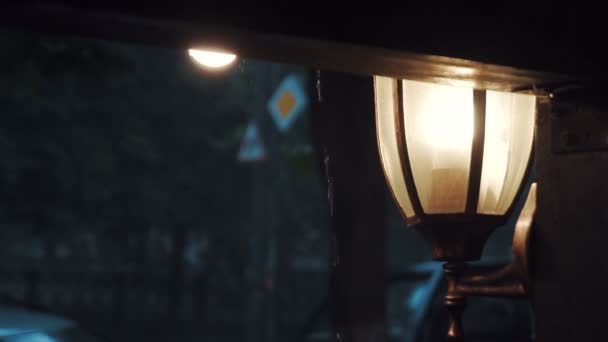 street vintage lamp in the rain. - Footage, Video