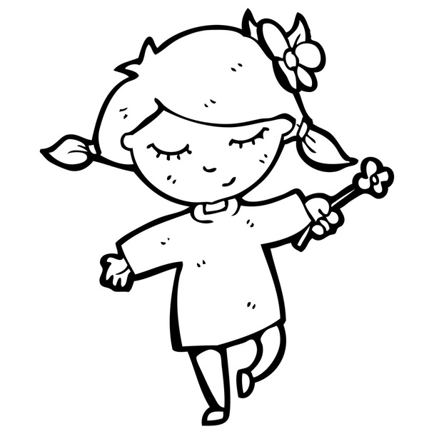 κορίτσι με λουλούδι κινουμένων σχεδίων - Διάνυσμα, εικόνα