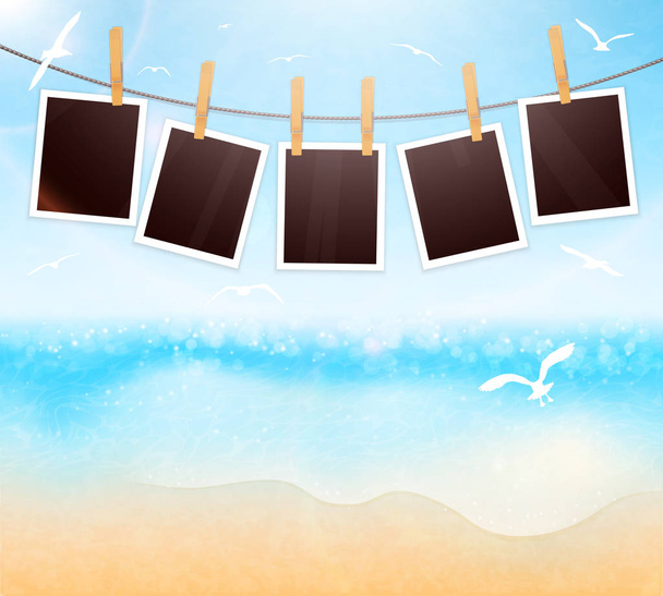 Pictures on seaside background vector - Vector, Image