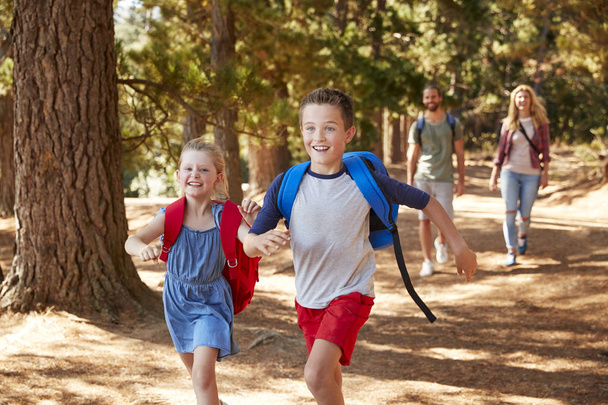 Children Running Ahead Of Parents On Family Hiking Adventure - Photo, Image