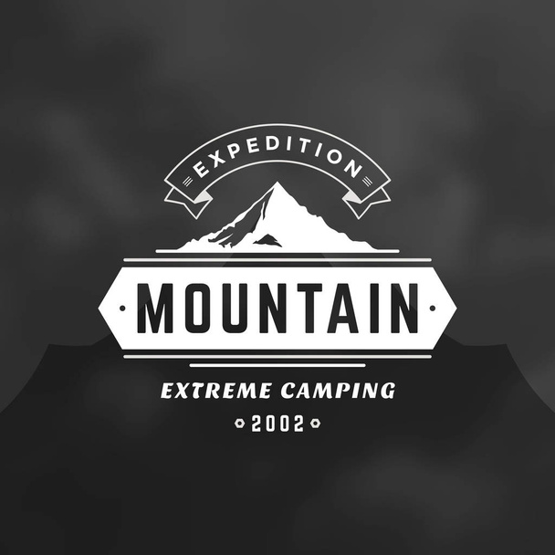 Mountains logo emblem vector illustration. Outdoor adventure expedition, mountains silhouette shirt, print stamp. Vintage typography badge design. - Vector, Image