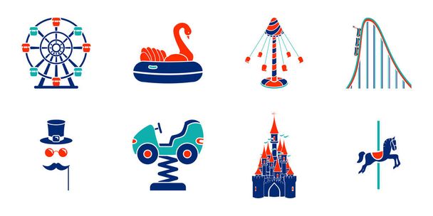 Set of line art amusement park ride icons.  Vector illustration. - Vector, Image