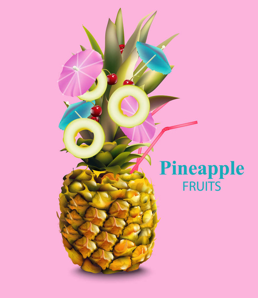 Pineapple fruit on pink background Vector - Vector, Image