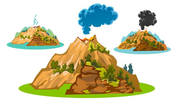 Set of volcanoes of different degrees - Vector, Image
