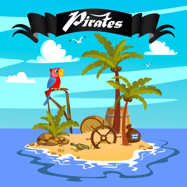 Ostrov pokladů, poklad, pirátský ostrov - Vektor, obrázek