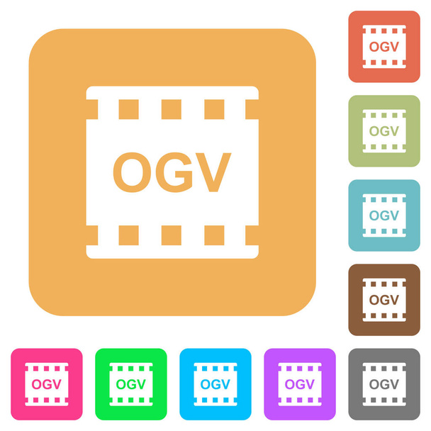 ogv Filmformat flache Symbole auf abgerundeten quadratischen lebendigen Farbhintergründen. - Vektor, Bild