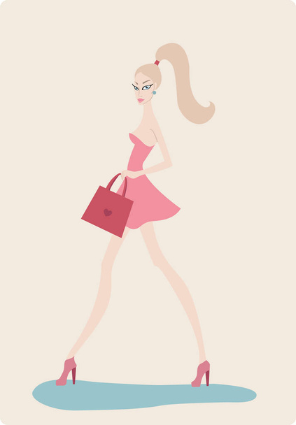 Mujer hermosa joven con bolsas de compras sobre fondo claro
 - Vector, Imagen