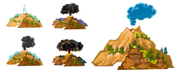 Set of volcanoes of different degrees of activity - Vector, Image