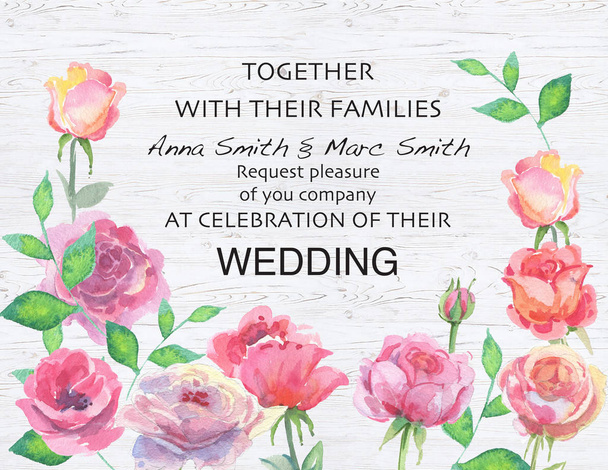 Ślub akwarela kwiatowy zaprosić zaproszenie Dziękujemy, akwarela projekt karty - Zdjęcie, obraz