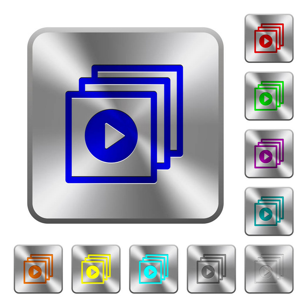 Reproducir archivos iconos grabados en botones cuadrados redondeados de acero brillante
 - Vector, imagen