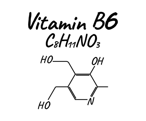 B6-vitamin címke és ikon. A kémiai képlet és szerkezet logó. Vektoros illusztráció. - Vektor, kép
