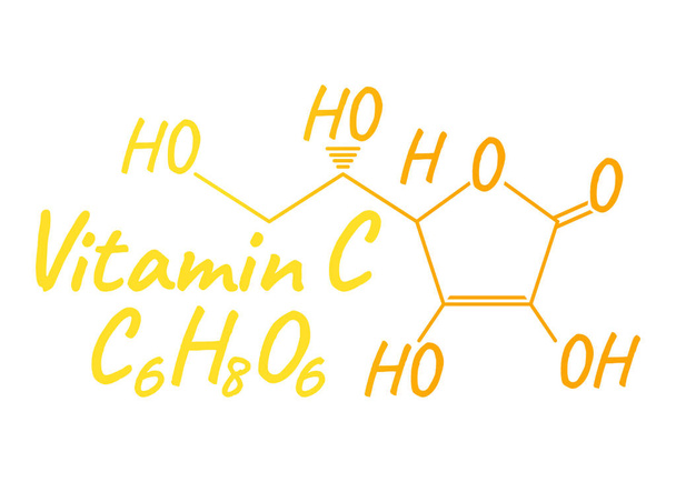 C-vitamin címke és ikon. A kémiai képlet és szerkezet logó. Vektoros illusztráció. - Vektor, kép