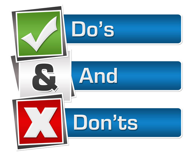 Dos and donts text written over red green blue background. - Photo, Image